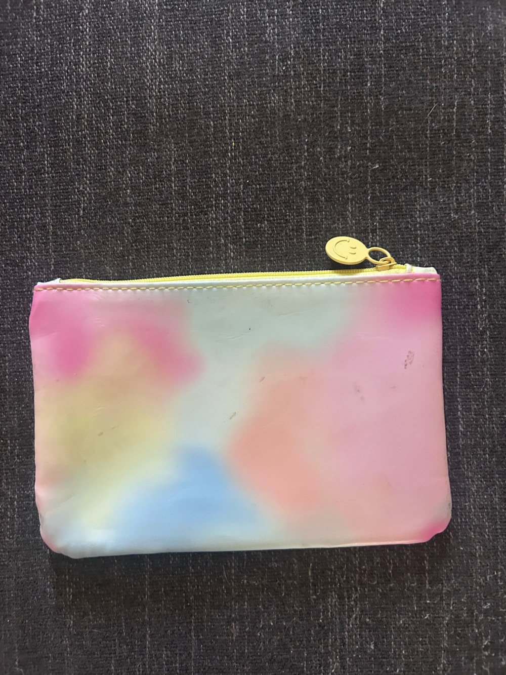 ipsy Pastel Tie-Dye Cosmetic Pouch with Yellow Zipper